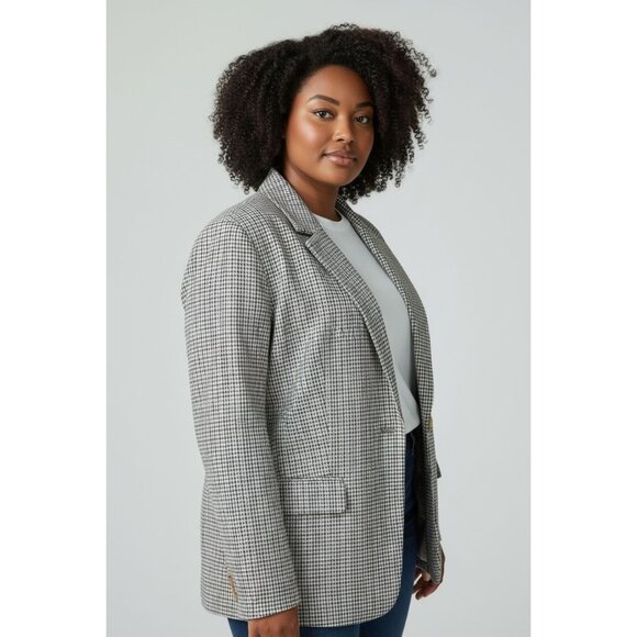 NEW LOFT 16 Plaid Check Blazer Jacket Brown Blue Single Button Lined Workwear - Picture 1 of 16